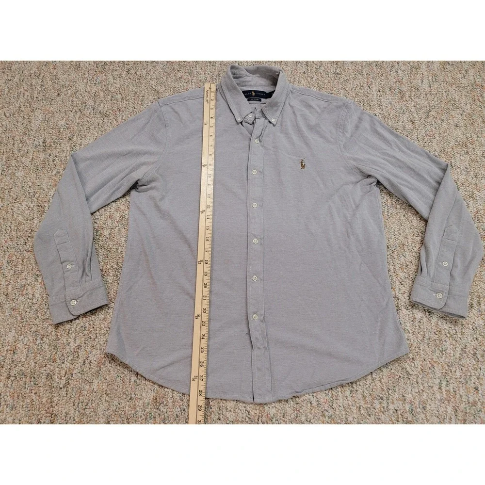 Ralph Lauren Shirt Mens XL Grey Knit Oxford Button Down Long Sleeve Flesh‎ Pony